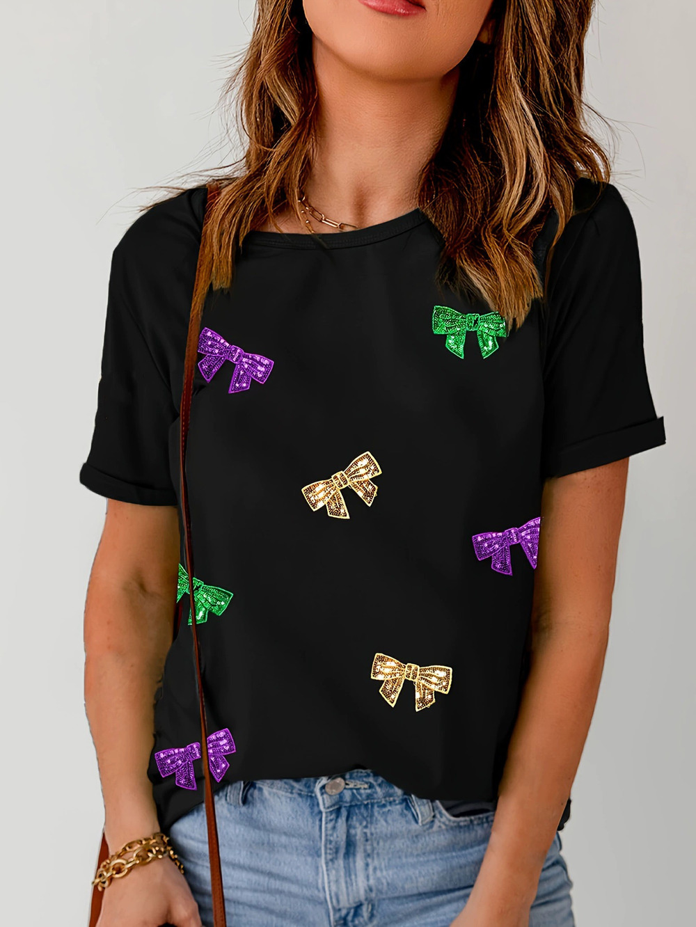 ZARA Womens Summer Fashion Short Sleeve Loose Round Neck Bow T Shirt Top